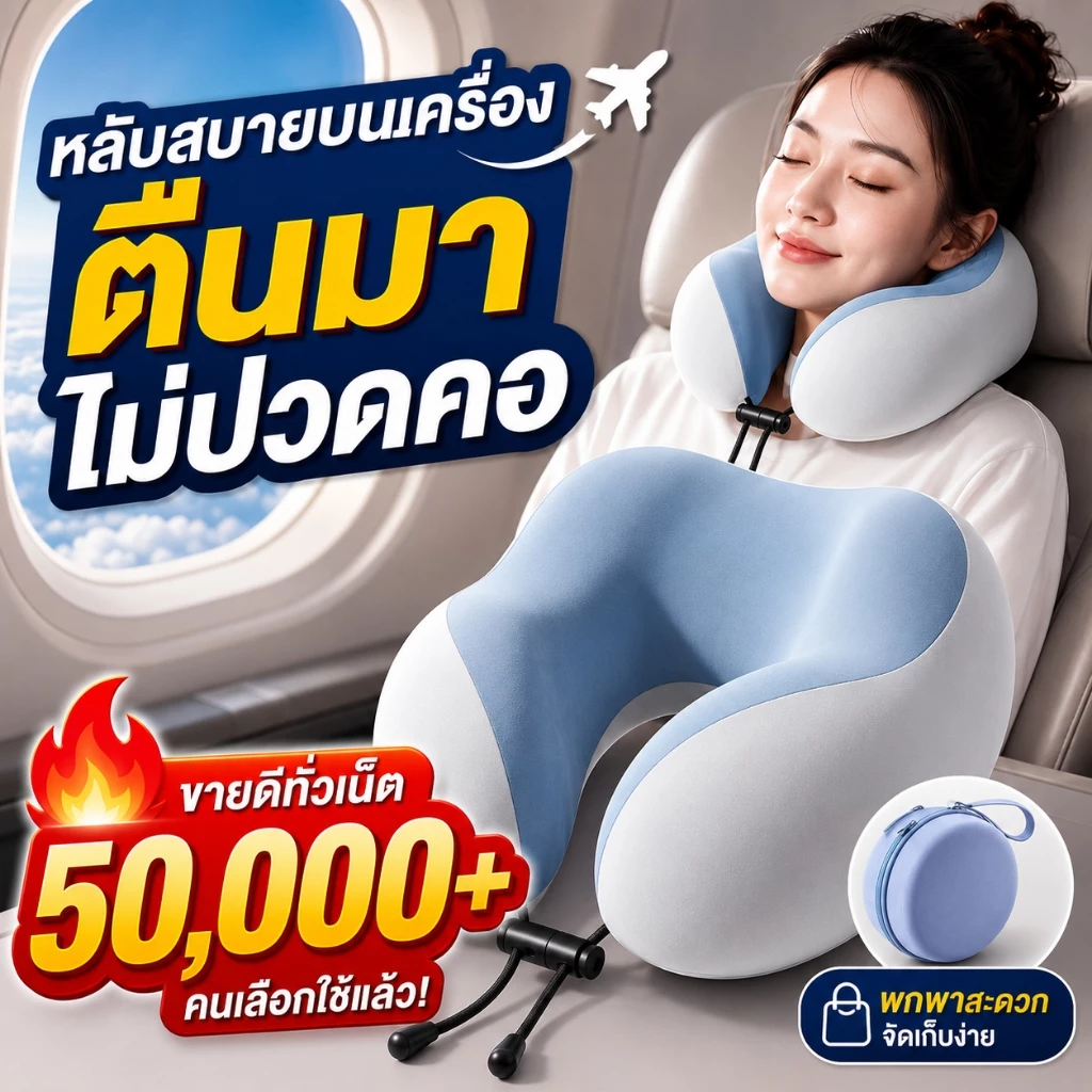 MODOFO หมอนรองคอ Memory Foam รูปตัว U ล็อคคอ 360° รองรับต้นคอ พกพาสะดวก สำหรับรถยนต์ เครื่องบิน และเดินทาง