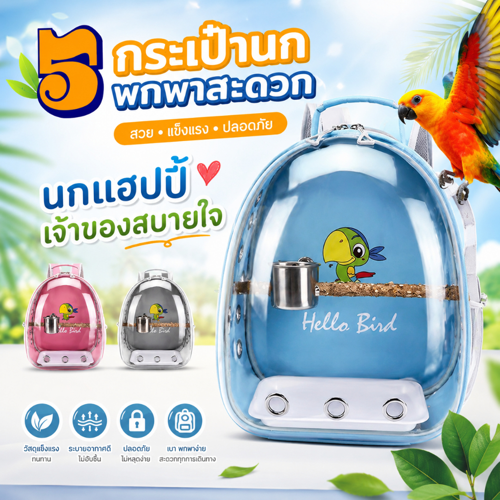 555PET กระเป๋าเดินทางนกแก้ว กระเป๋านก กระเป๋า มีทั้งชามอาหาร ถาด และไม้ยืน
