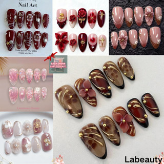 HANDMADE Artificial Press on Nail Sweet Love Crystal Phototherapy Fake Nails Set Reusable Removable [10] With 4in1 Free Tools