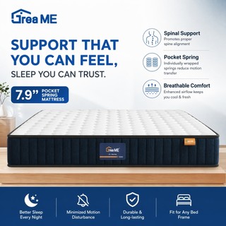 【20 Years WARRANTY】DreaME Luxury 7.9 inch Bed Foam Mattress Memory Foam Spring Mattress Foam Bed Single/Twin/Double/Queen/King Size Optional Foam for Bed 2 person Foam Bed for Family Size