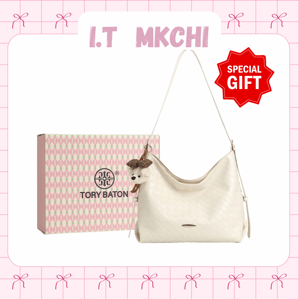 IT.MKCHI กระเป๋าสะพายหนัง PU ทอสีขาวสําหรับผู้หญิงกระเป๋าถือหรูหรา