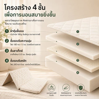 BlueWhite ที่นอนพับได้ 3 ฟุต ที่นอนยางพารา นุ่มแน่น รองรับสรีระ ประหยัดพื้นที่ หนา 6/10 ซม อพาร์ตเมนต์