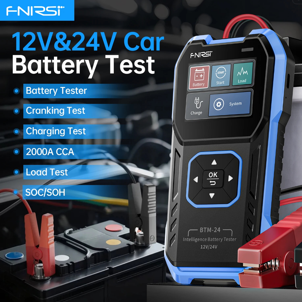FNIRSI BTM-24 เครื่องทดสอบโหลดแบตเตอรี่อัตโนมัติ 12V/24V, 100-2000CCA เครื่องวิเคราะห์สําหรับรถยนต์รถบรรทุก, Cranking & ชาร์จระบบ Checker