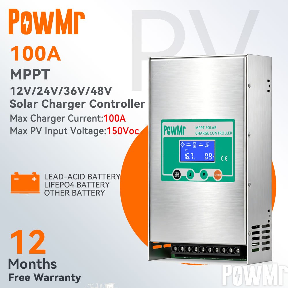 Auto Detect พัดลม CoolingPowMr MPPT 100A Solar Charge Controller 12 V/24 V/36 V/48 V Auto Max PV อินพุต 150Vdc Solar Controller สนับสนุนตะกั่วกรด Lipof4 แบตเตอรี่ 1 ปีฟรีรับประกัน