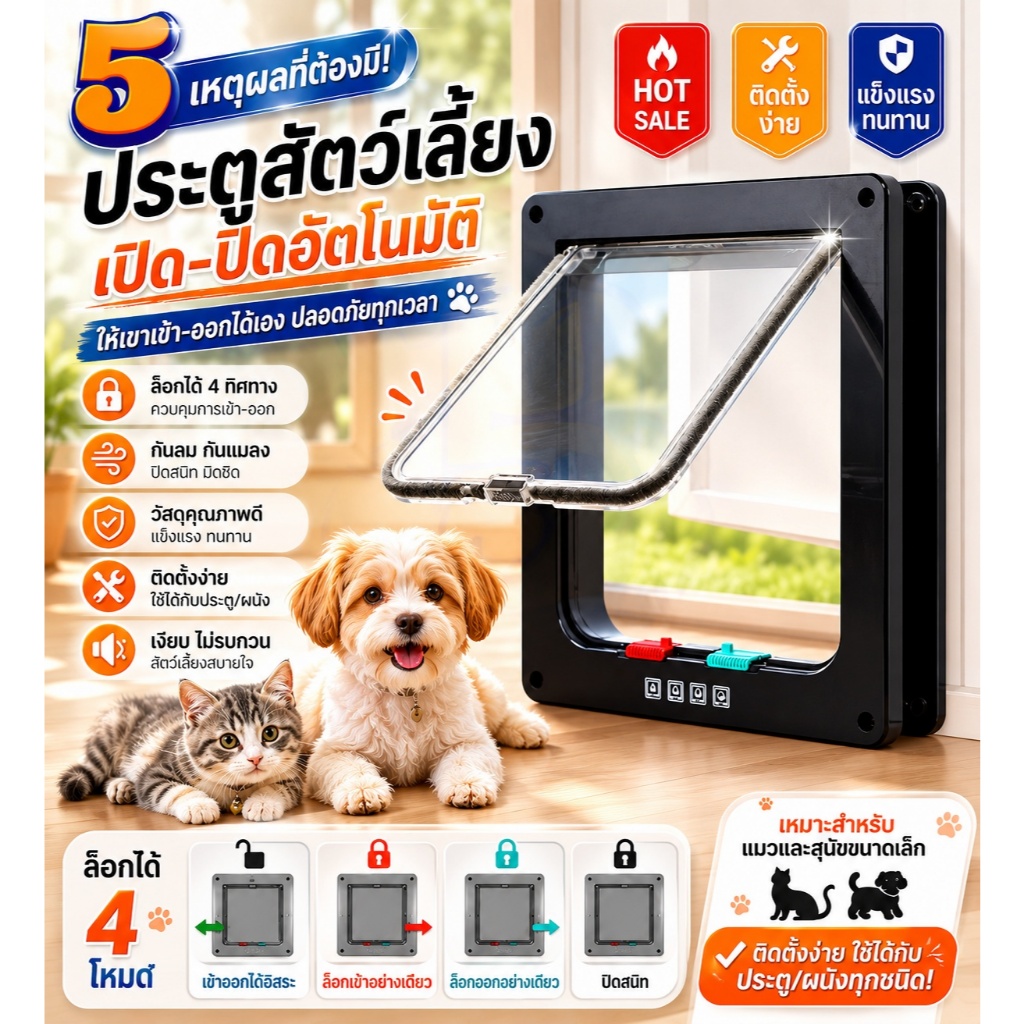 ประตูสัตว์เลี้ยง 555PET สําหรับแมวและสุนัขขนาดเล็ก ขนาดใหญ่ ประตูเสริมสําหรับแมวซน