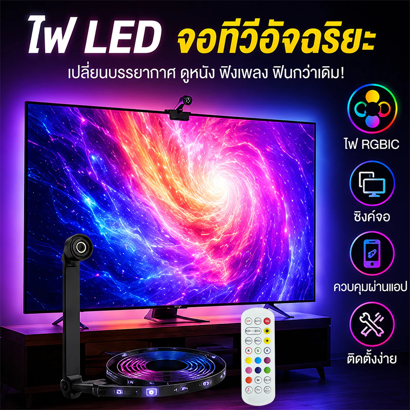 ไฟแบ็คไลท์ RGBIC LED TV พร้อมกล้องหน้าจอสี พร้อมแอพและรีโมทคอนโทรล