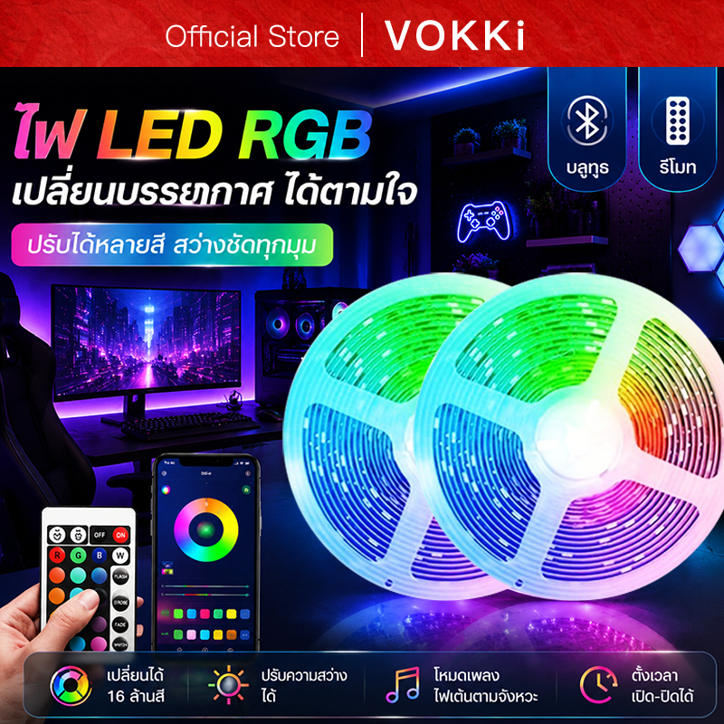 ไฟเส้น RGB LED 20M ไฟตกแต่งห้อง ไฟตกแต่งเทศกาล สร้างบรรยากาศ ใช้ในบ้าน เปลี่ยนสี ตัดได้