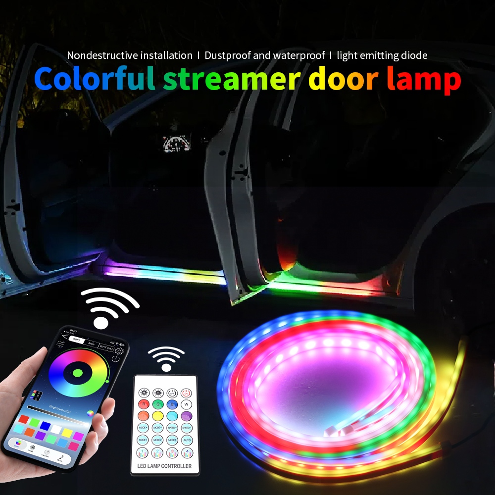 Super Bright รถประตู Sill Light Strip RGB สีสันแบบไดนามิกเหยียบ LED โคมไฟ Streamer ไฟวิ่งกลางวัน 1.2