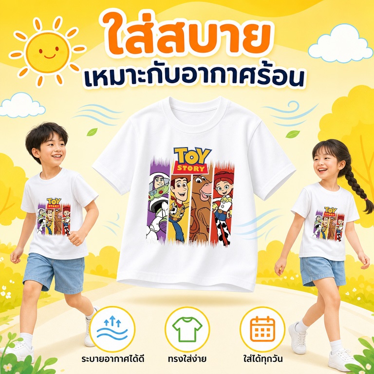 【พร้อมส่ง】COD เสื้อยืดเด็กผู้ชาย ลาย Toy Story สุดน่ารัก เนื้อผ้านุ่ม ใส่สบาย ไม่อับเหงื่อ