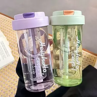 ถ้วยชาดอกไม้ที่เรียบง่ายความจุขนาดใหญ่กาแฟถ้วยพลาสติกถ้วยฟาง thermos กระติก 600 มล นักเรียนกีฬาดื่ม