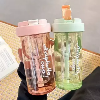 ถ้วยชาดอกไม้ที่เรียบง่ายความจุขนาดใหญ่กาแฟถ้วยพลาสติกถ้วยฟาง thermos กระติก 600 มล นักเรียนกีฬาดื่ม