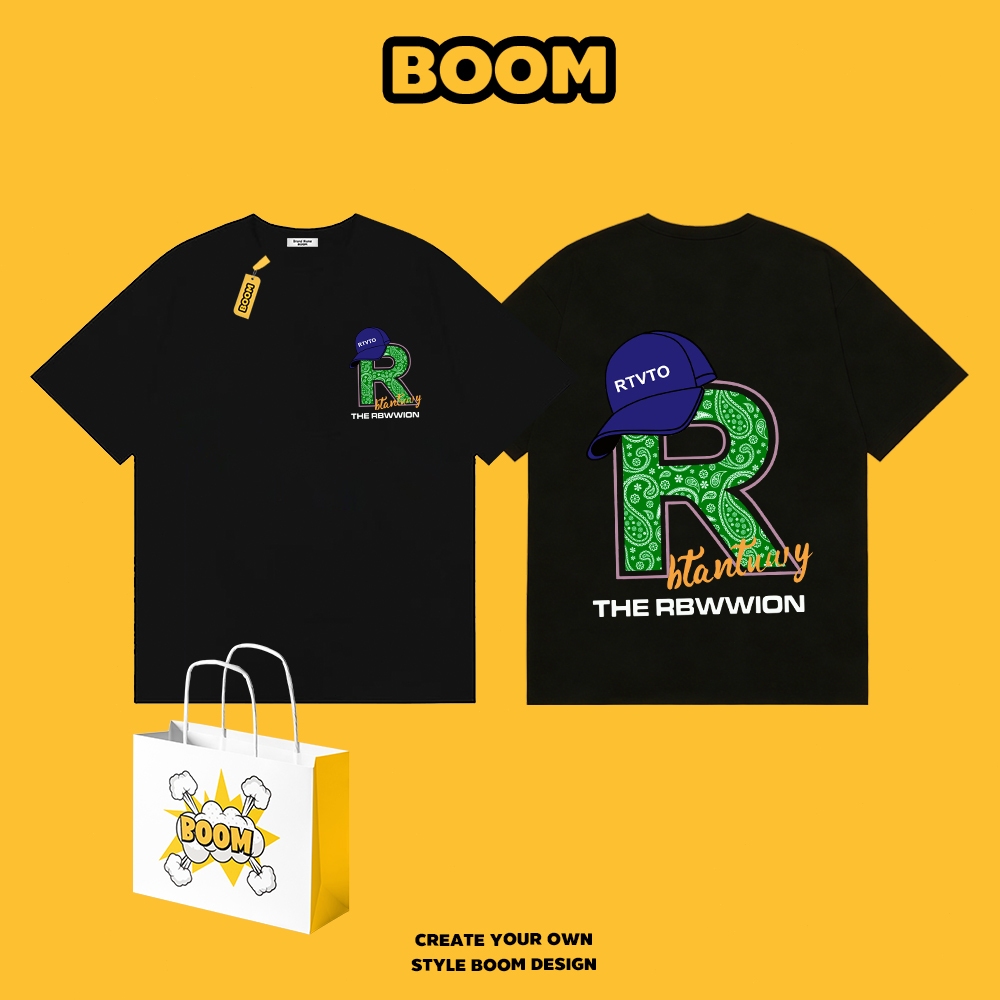 BOOM เสื้อยืดผู้ชายแขนสั้น 100% ผ้าฝ้าย เสื้อยืดคอกลมสีพื้น ลายแฟชั่นทันสมัย นุ่มสบาย เหมาะสำหรับเยาวชน