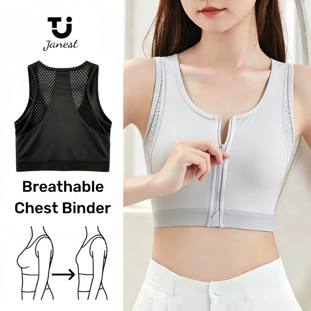 Janest เสื้อกล้ามทอม ซิปหน้า สปอร์ตบรา เซฟอก รัดหน้าอก ทรานส์เจนเดอร์ ผ้าใส่สบาย ระบายอากาศ ส่งด่วน