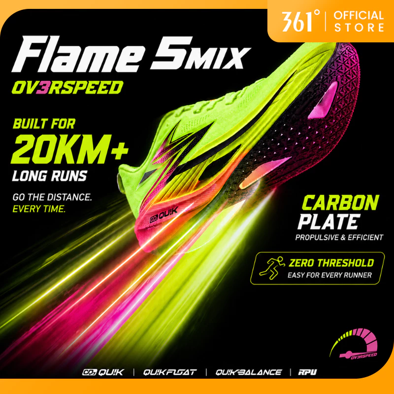 361 Degrees Flame 5 Mix Running Shoes Carbon Plate Lightweight Breathable Marathon