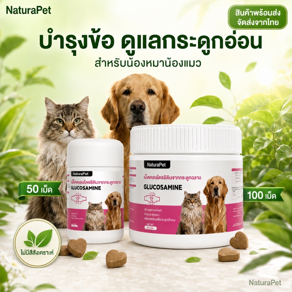 NaturaPet อาหารเสริมข้อต่อ สำหรับสุนัขและแมว 100 เม็ด/กระปุก บำรุงสะโพก-เข่า คุ้มค่า ออมเงิน
