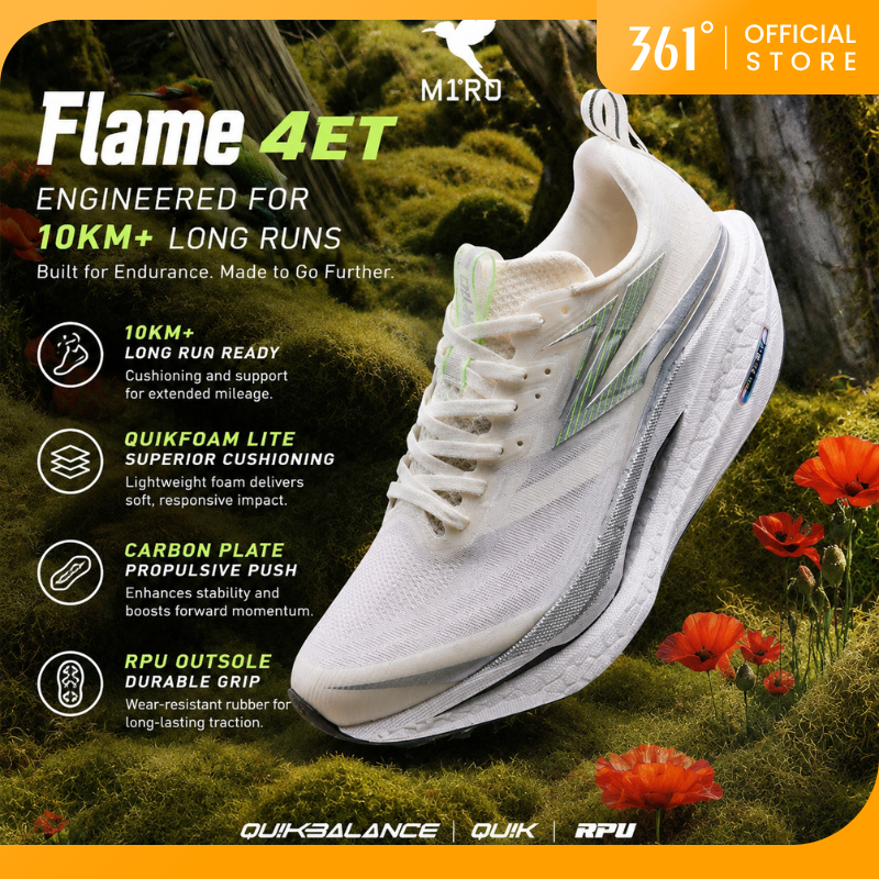 【361 Degrees】Flame 4 ET│ผู้ชายผู้หญิงรองเท้าวิ่ง Breathable Anti-slip ทนทาน 672612223