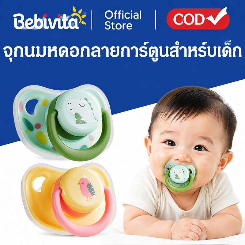 จุกนมหลอกซิลิโคนเด็ก BPA Free จุกหลอกทารกแรกเกิด นิ่ม ปลอดภัย ลายการ์ตูน
