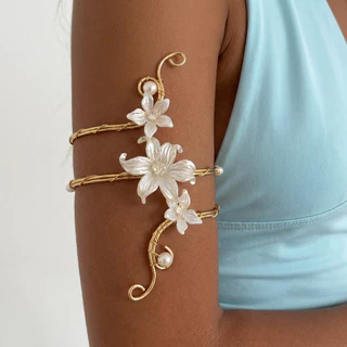 แฟชั่น Bohemian ดอกไม้ดอกไม้ผีเสื้อคริสตัล Pearl สร้อยข้อมือกําไลข้อมือสายรัดข้อมือโลหะ Armband Lucky เครื่องประดับสําหรับผู้หญิงวันหยุดของขวัญ