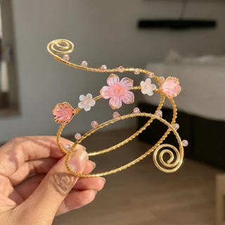 แฟชั่น Bohemian ดอกไม้ดอกไม้ผีเสื้อคริสตัล Pearl สร้อยข้อมือกําไลข้อมือสายรัดข้อมือโลหะ Armband Lucky เครื่องประดับสําหรับผู้หญิงวันหยุดของขวัญ