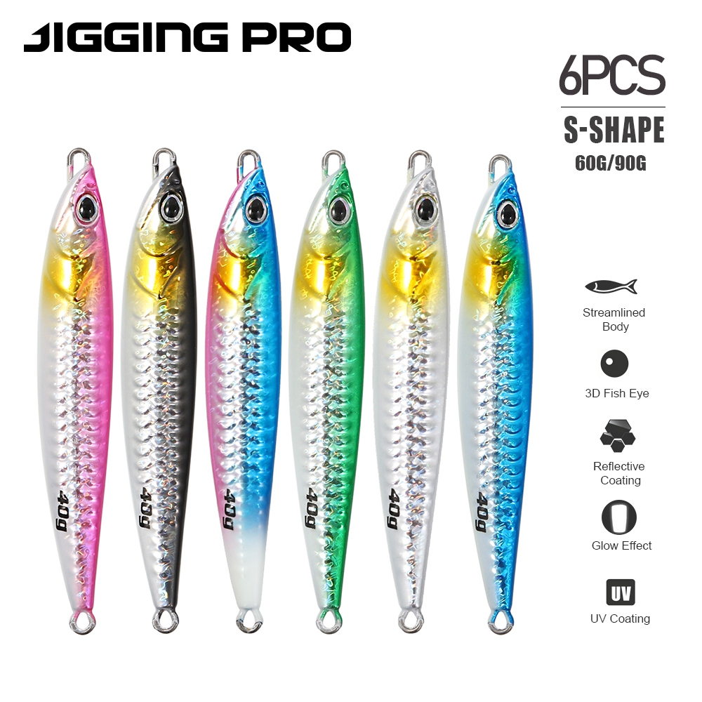 [5 IN 1 ชุด] JIGGING PRO S-Cast Metal Jig 20g-60g Fishing Lure UV Glow Shore Casting Jigging Umpan P