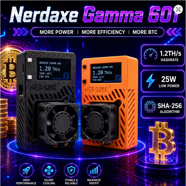 Nerdaxe Gamma 601, 1.2TH/s Bitcoin Solo Miner BTC Lottery Mining เปิดแหล่ง Bitcoin Miner BM1370