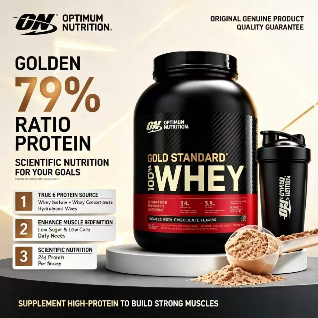 Optimum Nutrition Gold Standard เวย์โปรตีน 100% (2lbs/5lbs) และ Creatine(300g) ,Double Chocolate รส-24g โปรตีนต่อเสิร์ฟ