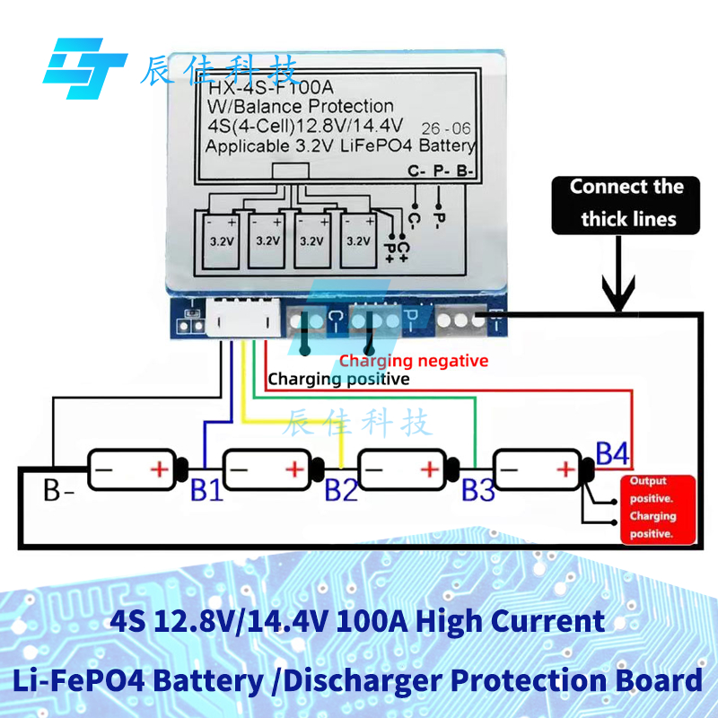 4S 12.8V/14.4V 100A High Current Li-FePO4 แบตเตอรี่ Charger/Discharger Protection Board แยกพอร์ต BMS