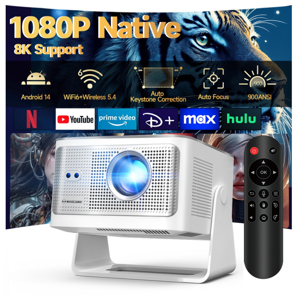 Magcubic HY350max โปรเจคเตอร์ 900ANSI Android 14 โฟกัสอัตโนมัติรองรับลําโพง 4K และ 8K 15W พื้นเมือง 