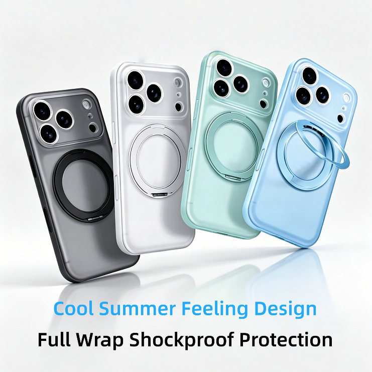 【Hight quality/ Full Edge Shockproof/360° Metal bracket/Matte acrylic hard case with AI camera button/Light Blue】เคส compatible for iPhone 16 17 pro max case