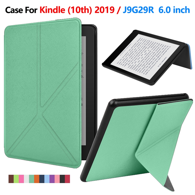 สําหรับ Kindle (10th Generation) 2019 J9G29R 6.0 นิ้วสีสัน E-Book หนัง TPU นุ่มรูปตัว Y พับขาตั้งกรณ