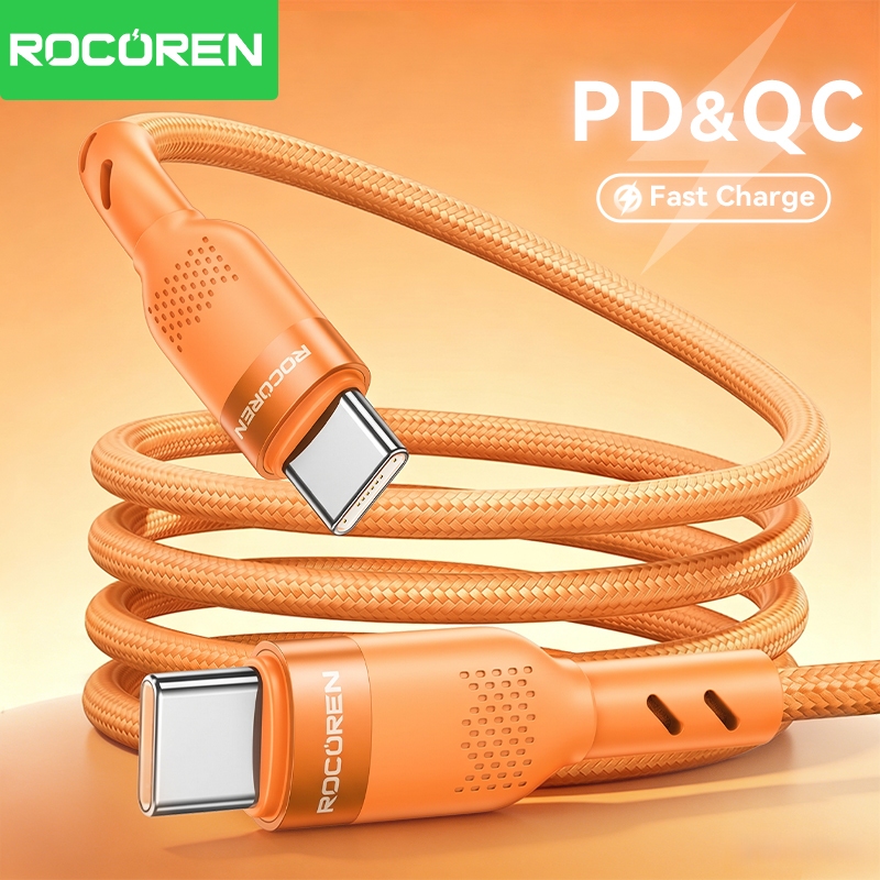 Rocoren USB Type C ถึง USB C สาย PD Fast Charging TypeC สําหรับ iPhone Samsung 60W Qiuck ชาร์จ USBC สายไฟ 1 M 2 M