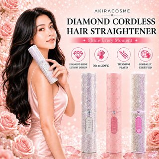 Akiracosme PU Diamond USB Wireless Cordless 2 in 1 Ceramic Hair Straightener Curler Flat Iron