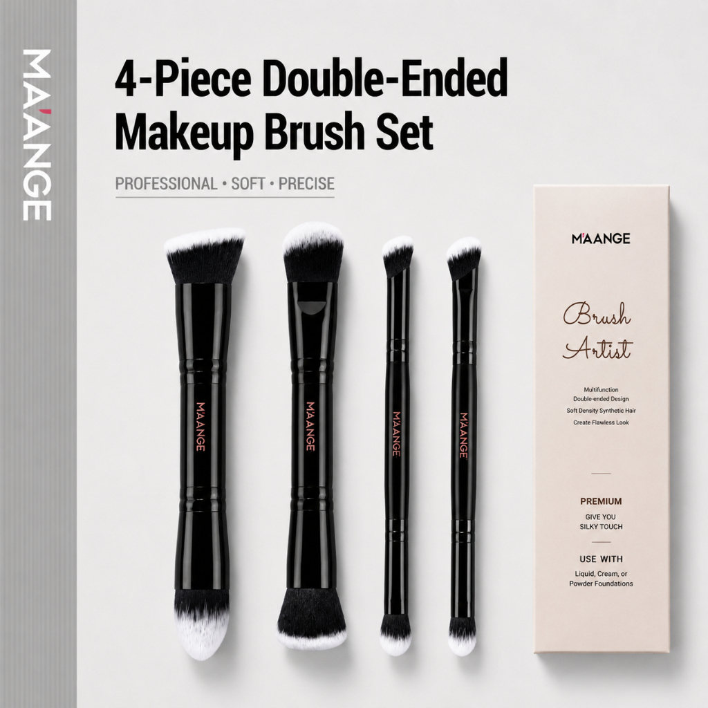 MAANGE ชุดแปรงแต่งหน้าสองด้าน 4 ชิ้นจาก พร้อมกล่องกระดาษ - อุปกรณ์แต่งหน้าครบครัน 52461