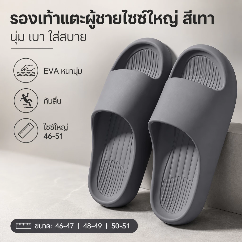คะแนนเฉลี่ย อีวา รองเท้าแตะขนาดใหญ่รองเท้าแตะฤดูร้อนสไตล์ใหม่บ้านในร่มสวมใส่กลางแจ้ง50กันลื่นห้องน้ําอาบน้ําขนาด48รองเท้าแตะผู้ชาย