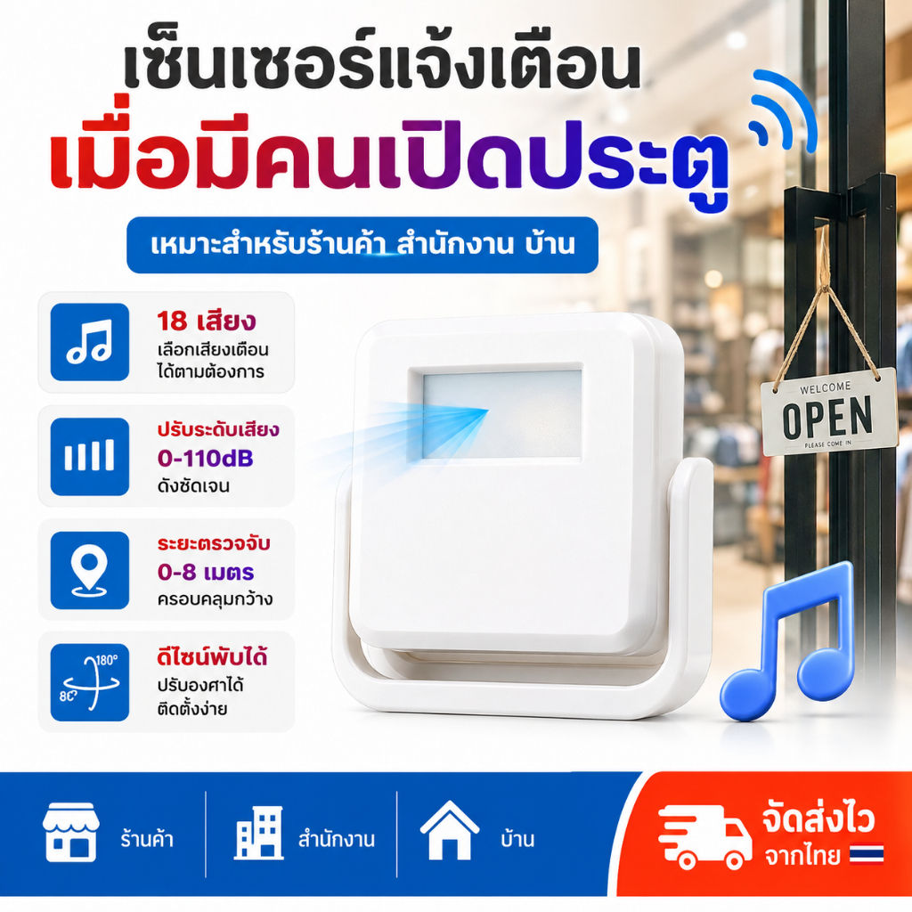 Daytech ออด ออดไร้สาย กริ่งไร้สาย กระดิ่งเซนเซอร์ไร้สาย กันน้ำทนแดด ระยะการทำงานสูงสุด 300 เมตรเมโลดี้ที่สด DOORBELL
