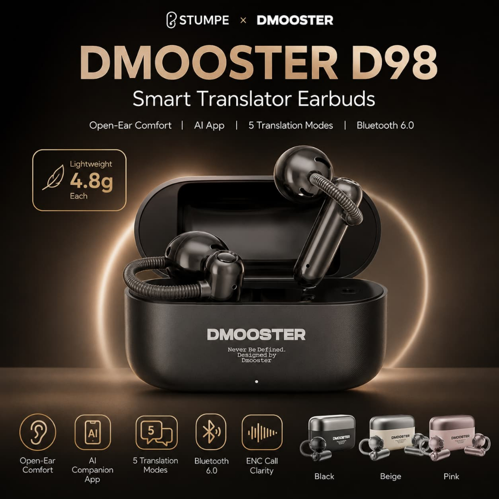 DMOOSTER D98 หูฟังไร้สายบลูทูธเปิดหู AI Translator หูฟังบลูทูธ 6.0 เสียง Cancelling Mic กีฬาชุดหูฟัง
