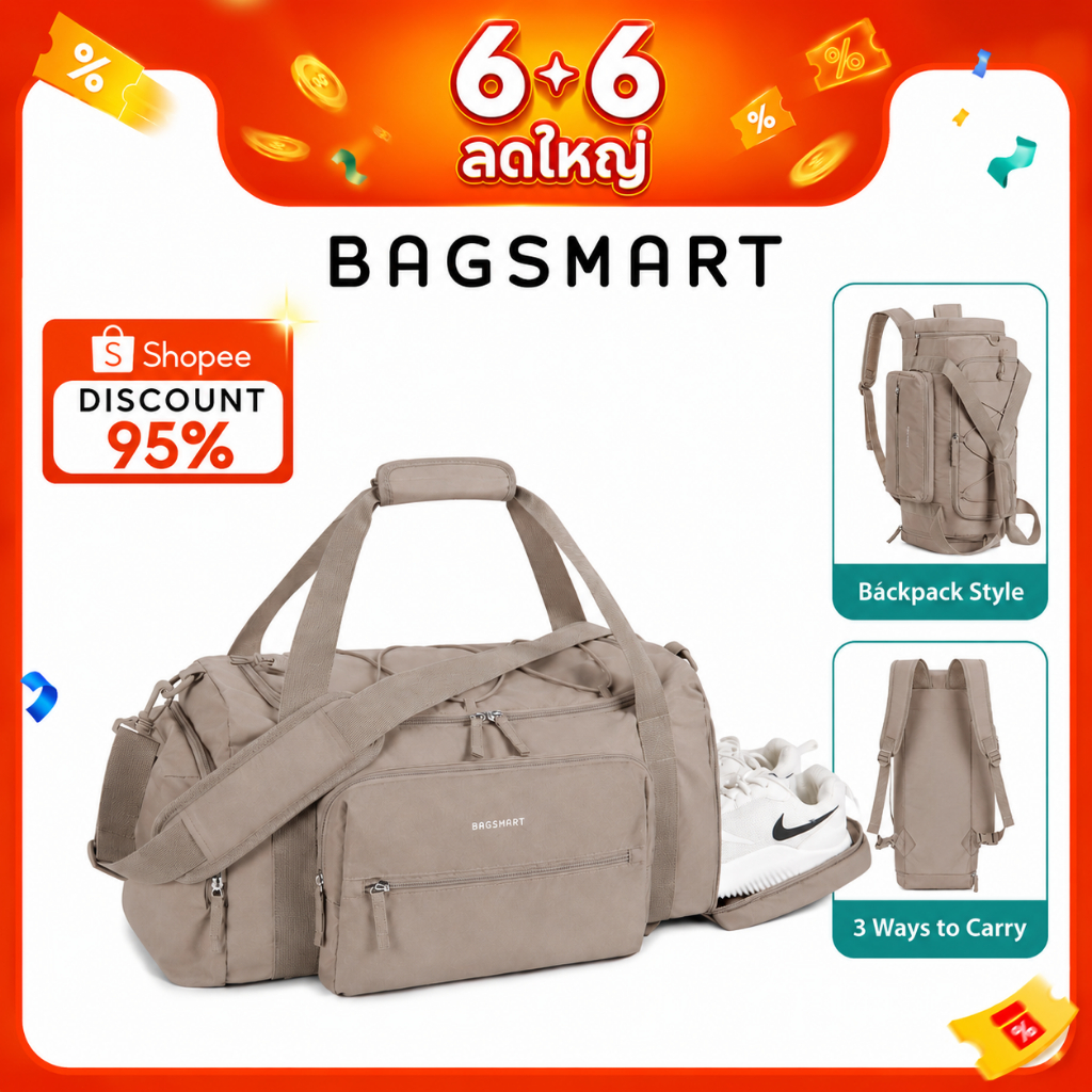 BAGSMART กระเป๋ายิมผู้หญิง 4-IN-1 30L TSA กระเป๋าเดินทางขึ้นเครื่อง กระเป๋าออกกำลังกาย ทนน้ำ มีช่องใส่รองเท้า ช่องใส่ของเปียก