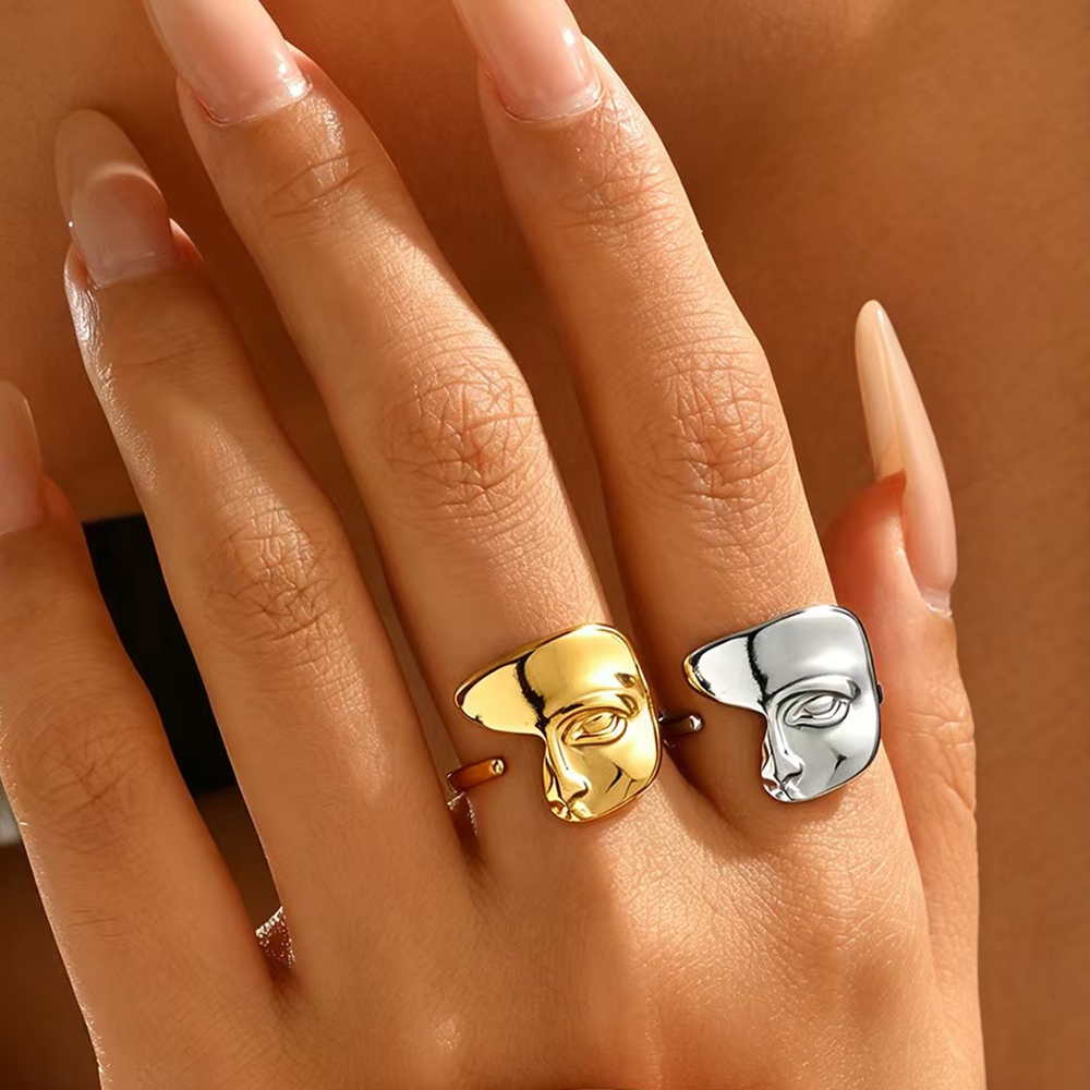 SHINY Mask แหวนปรับได้สแตนเลส, กันน้ํากันเหงื่อจะไม่จางหาย, การออกแบบลําลองที่ไม่ซ้ําใคร, Unisex