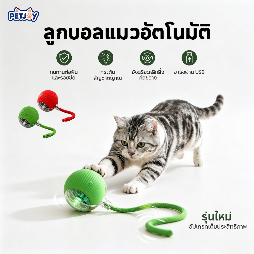 ลูกบอลแมวอัตโนมัติ ของเล่นแมวกลิ้งหมุนไฟฟ้า ชาร์จไฟได้ สมาร์ทโต้ตอบ ป้องกันกัด ขนาดมาตรฐาน รับประกัน 1ปี ส่งภายใน 24ชม