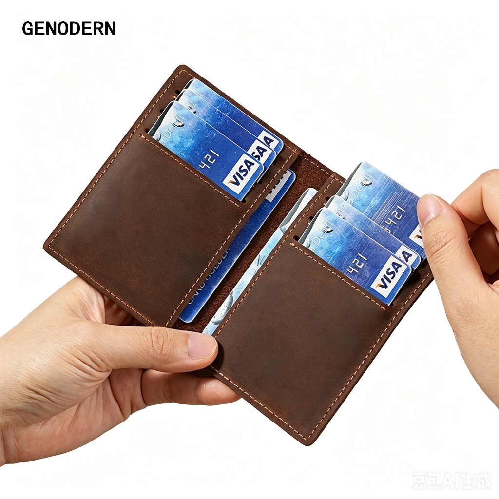 GENODERN Vintage Crazy Horse หนังบัตรเครดิตสําหรับชาย Slim Card Holder Driver License ID Case ของแท้หนัง Bank Card Holders