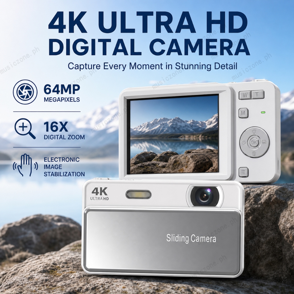 กระเป๋า 4K Ultra HD กล้องดิจิตอล 64MP 16X ซูมโฟกัสอัตโนมัติสไลด์ Vlog Cam แฟลชในตัวกล้องเดินทางแบบพกพาสําหรับนักเรียน Vlogger