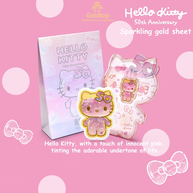 Iridescent Au 999.9 Pure Gold Hello Kitty Gold Bar (0.2g)-50th Anniversary จาก Trio Family-2025 Glob
