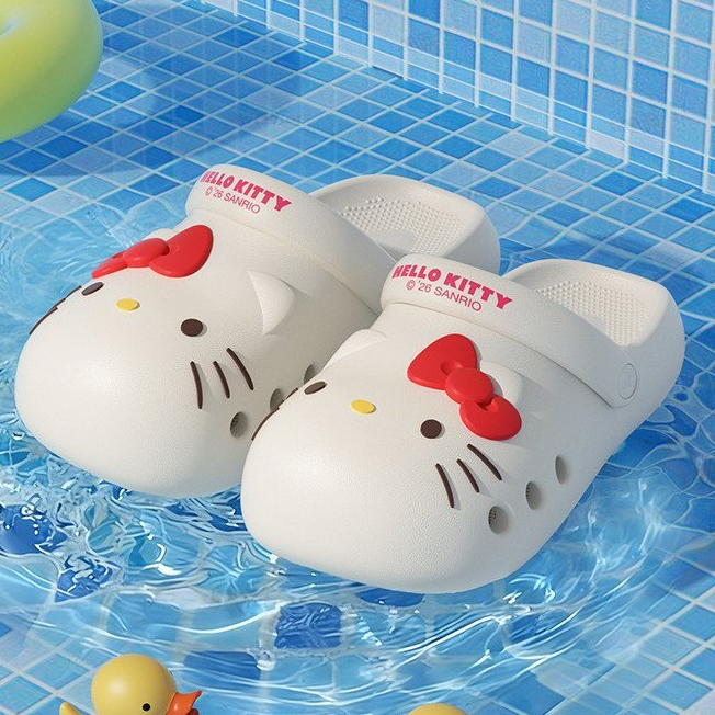KSNR สไตล์ใหม่ของแท้ kitty Sanrio Hole รองเท้าผู้หญิงแฟชั่น All-Match สวมใส่ด้านนอก Anti-slip Breathable รองเท้าแตะฤดูร้อนหนา Soled ความสูงรองเท้าแตะน่ารัก