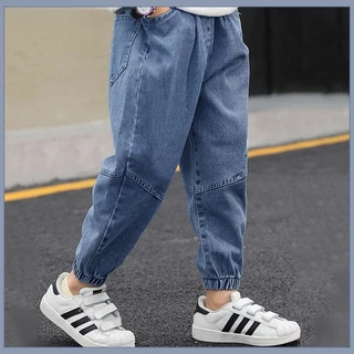 เอวยางยืดเด็ก Jogger กางเกงยีนส์ Stitch Splice Design หลวม Denim กางเกงชายสบายๆ Anti ยุงกางเกง 3-12Y