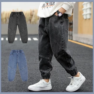 เอวยางยืดเด็ก Jogger กางเกงยีนส์ Stitch Splice Design หลวม Denim กางเกงชายสบายๆ Anti ยุงกางเกง 3-12Y