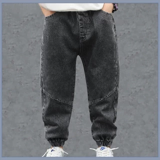 เอวยางยืดเด็ก Jogger กางเกงยีนส์ Stitch Splice Design หลวม Denim กางเกงชายสบายๆ Anti ยุงกางเกง 3-12Y