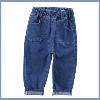 เอวยางยืดเด็ก Jogger กางเกงยีนส์ Stitch Splice Design หลวม Denim กางเกงชายสบายๆ Anti ยุงกางเกง 3-12Y