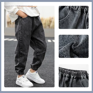 เอวยางยืดเด็ก Jogger กางเกงยีนส์ Stitch Splice Design หลวม Denim กางเกงชายสบายๆ Anti ยุงกางเกง 3-12Y