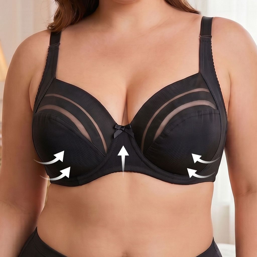 Parifairy Women Plus Size Underwired Unpaded Thin Bra | เสื้อชั้นในตาข่ายระบายอากาศแบบเต็มครอบคลุม (