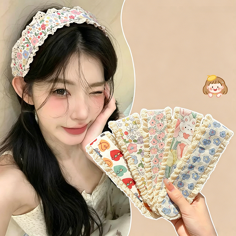 ที่คาดผมเวลโครพิมพ์ลายเกาหลีหวานย้อนยุคอเนกประสงค์ที่คาดผมผู้หญิงเครื่องประดับผม